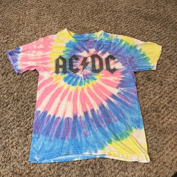 AC/DC Pink Blue Multi Colored Tye Dye T-shirt Women’s Size Xsmall - Picture 1 of 3